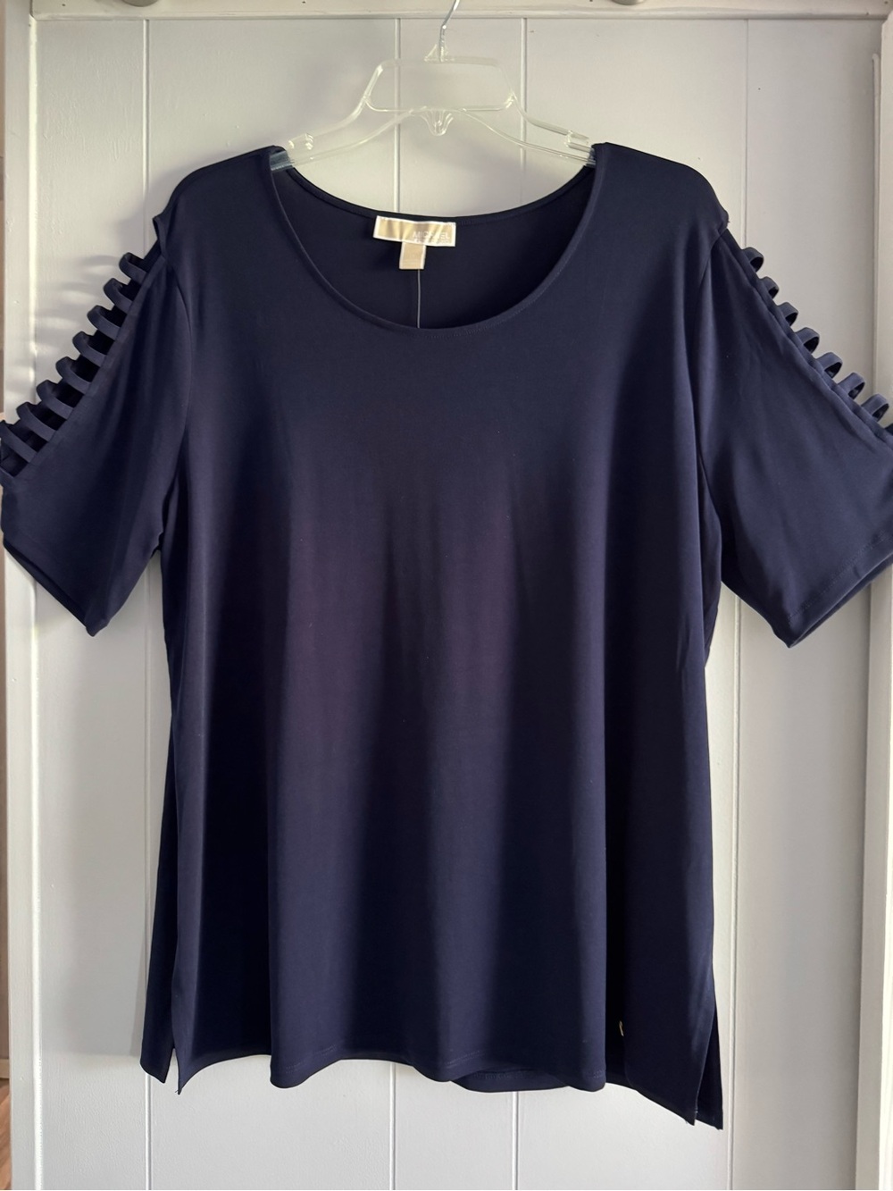 MICHAEL Michael Kors Navy Short-Sleeve Top with Ladder Sleeve Detail